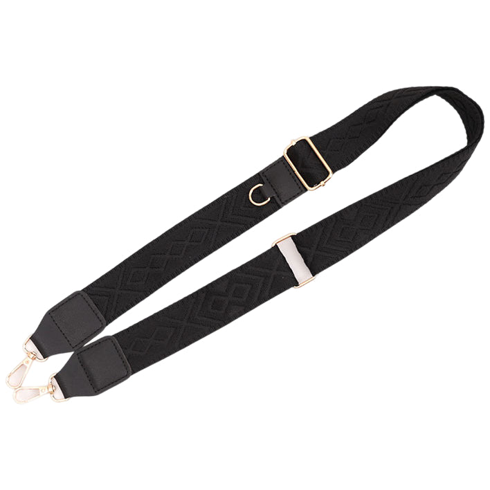 Adjustable Purse Strap With Crazy Horse Leather Ends and Jacquard Embroidery