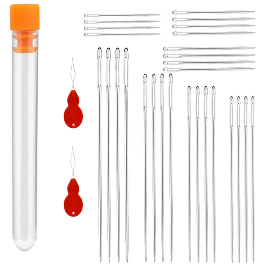 Large Eye Blunt and Sharp Sewing Needles with Threaders and Case for Knitting and Crochet