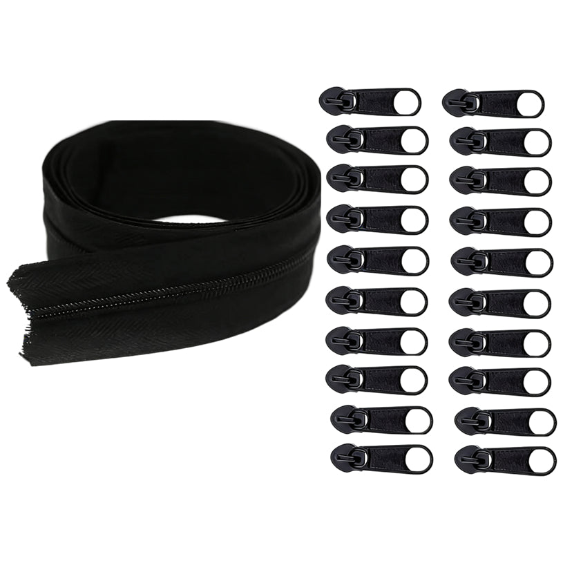 Nylon Coil Zipper 10 Yards with 20 Sliders for DIY Sewing Bags Garments and Crafts