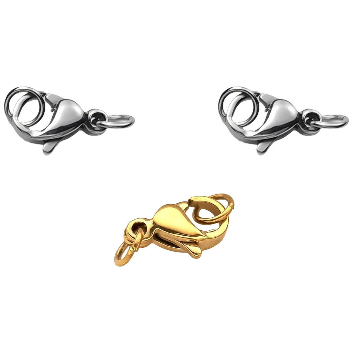Lobster Claw Clasps with Jump Rings for Jewelry Making Necklace and Bracelet Closures, Pack of 3