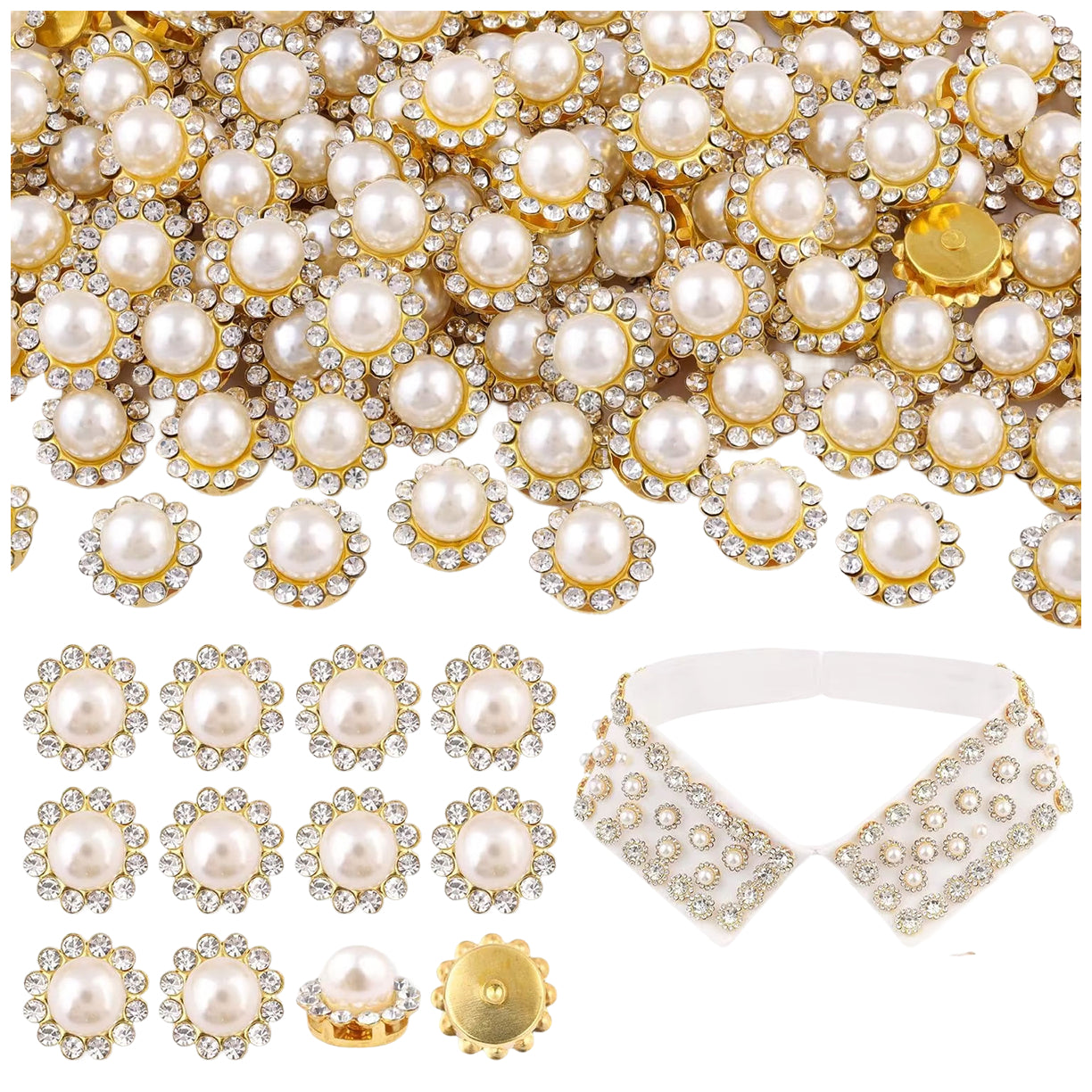12mm Crystal Flower Sew On Rhinestones with Metal Base for Clothes and Crafts, Pack of 150