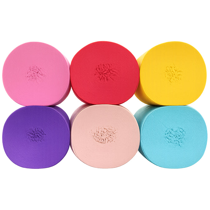 Crepe Paper Streamers 82ft Each Roll for Birthday, Wedding, and Party Decorations 1.77 Inch, Pack of 6