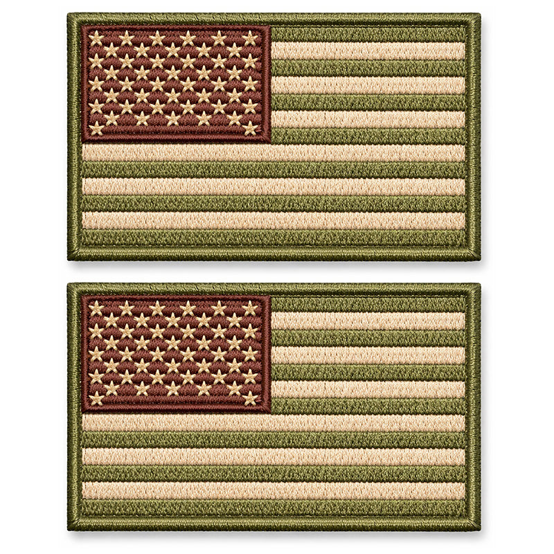 2 Pack Tactical USA Flag Patch 2x3 Inch Embroidered Regular and Reverse with Loop Backing