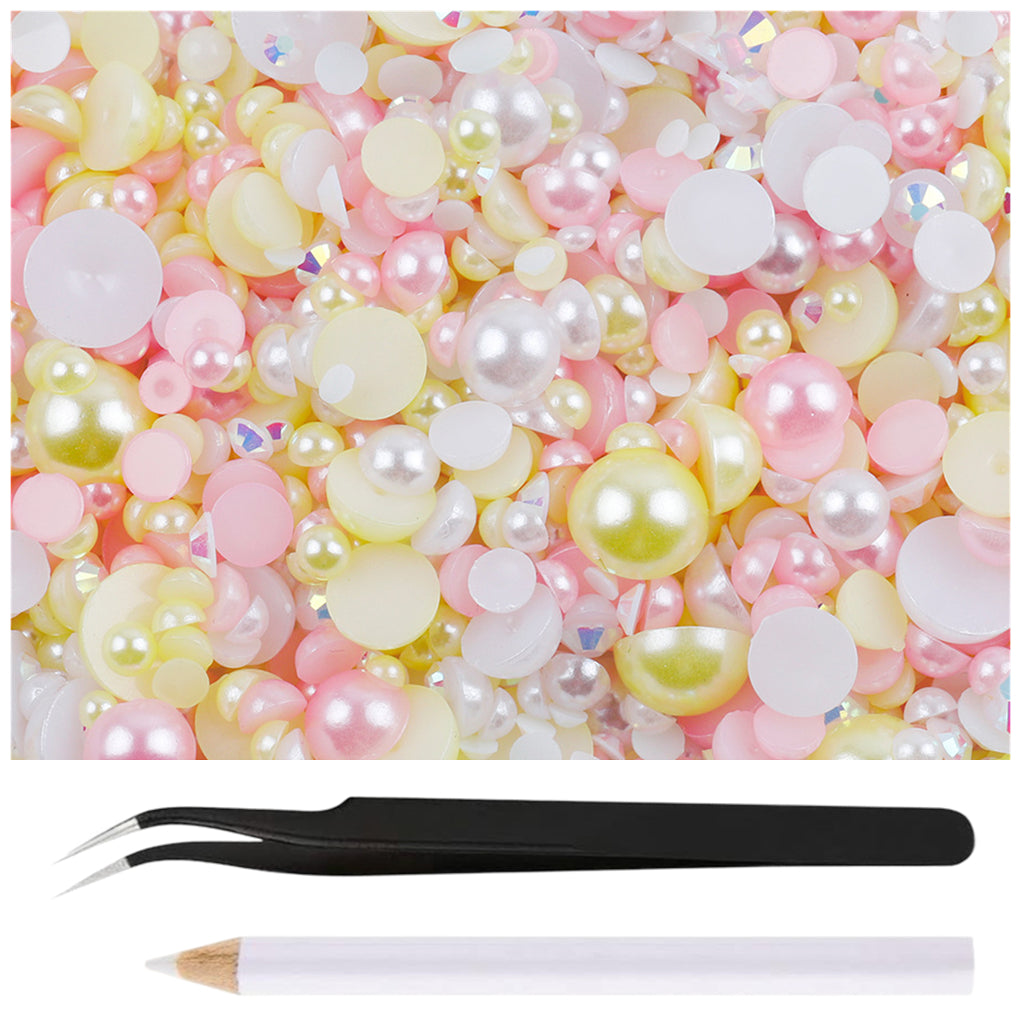 30g Mixed Flatback Rhinestones and Half Pearls for DIY Crafts Shoes Nails Tumblers Garments Bags