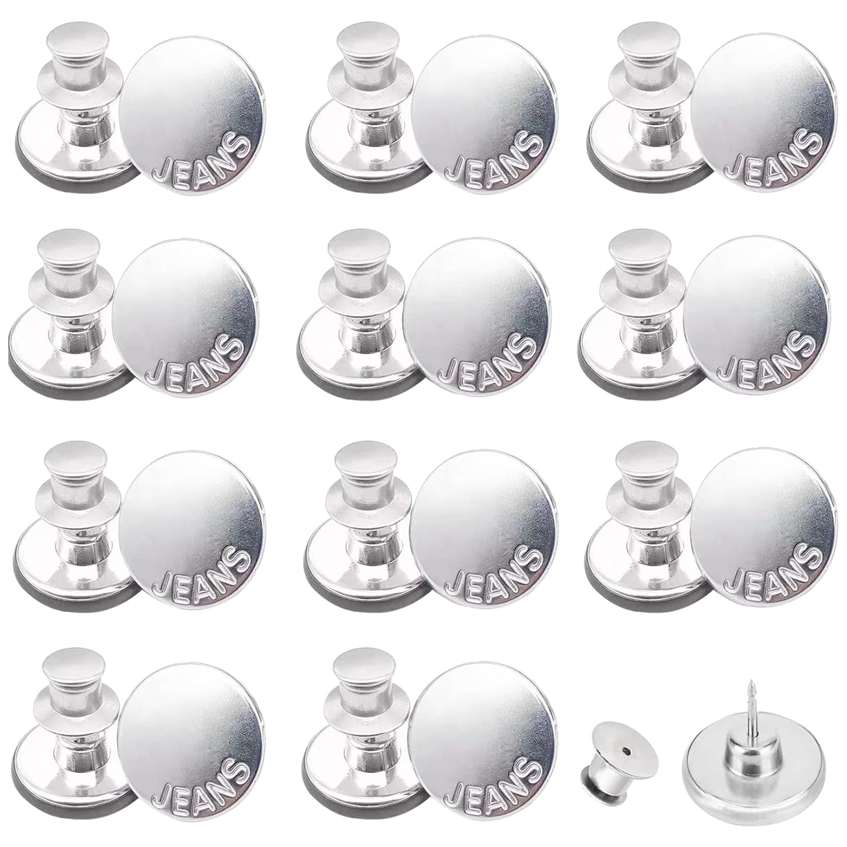 No-Sew Adjustable Metal Jean Buttons for Pants Replacement and Waist Tightening, Pack of 12 Sets