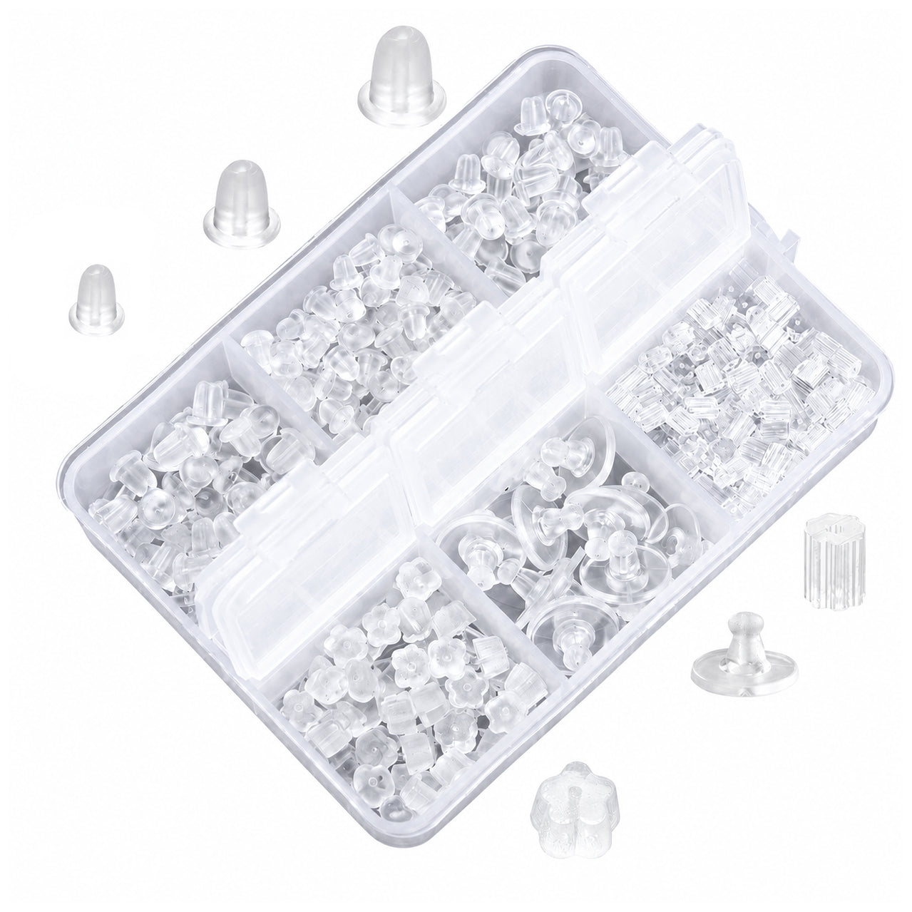 6 Styles Clear Silicone Earring Backs, Hypoallergenic Rubber Clutch Stoppers for Fish Hooks and Hoops