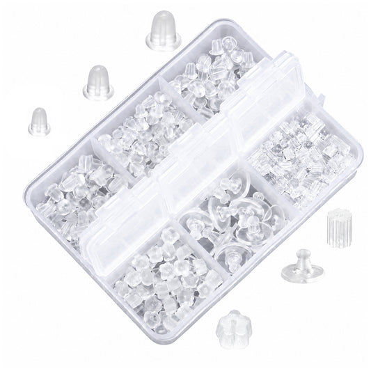 6 Styles Clear Silicone Earring Backs, Hypoallergenic Rubber Clutch Stoppers for Fish Hooks and Hoops