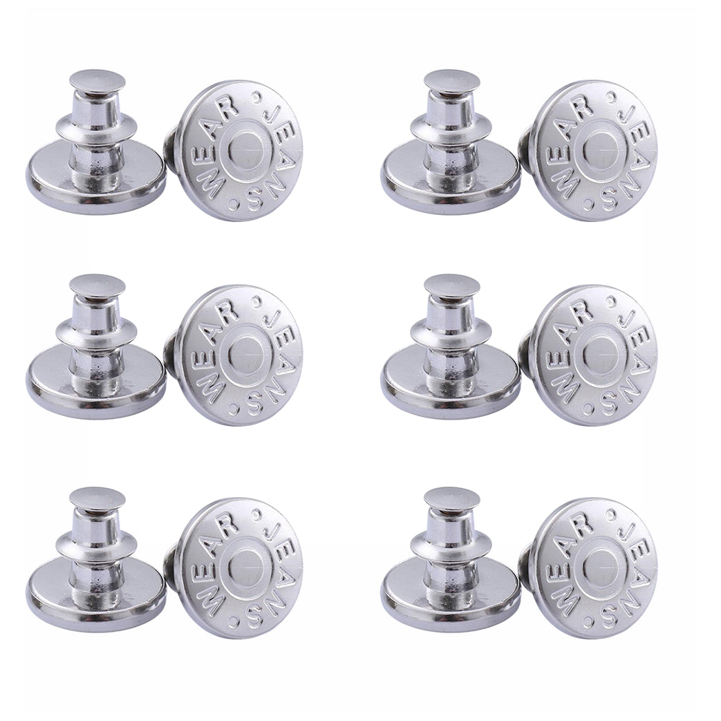 No Sew Jean Button Pins Adjustable Reusable Waist Tightener for Loose Jeans. Set of 12