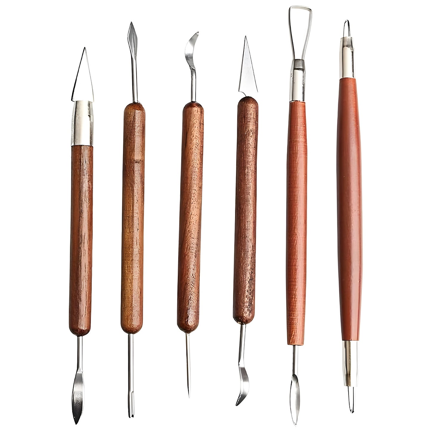 Double-Sided Pottery and Clay Sculpting Tools with Smooth Wooden Handles for Carving and Shaping