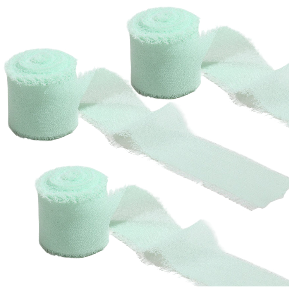 Chiffon Ribbon 1.5 Inch by 16.40yds Handmade Fringe Silk Ribbon for Gift Wrapping Wedding Bouquet and DIY Crafts, Pack of 3