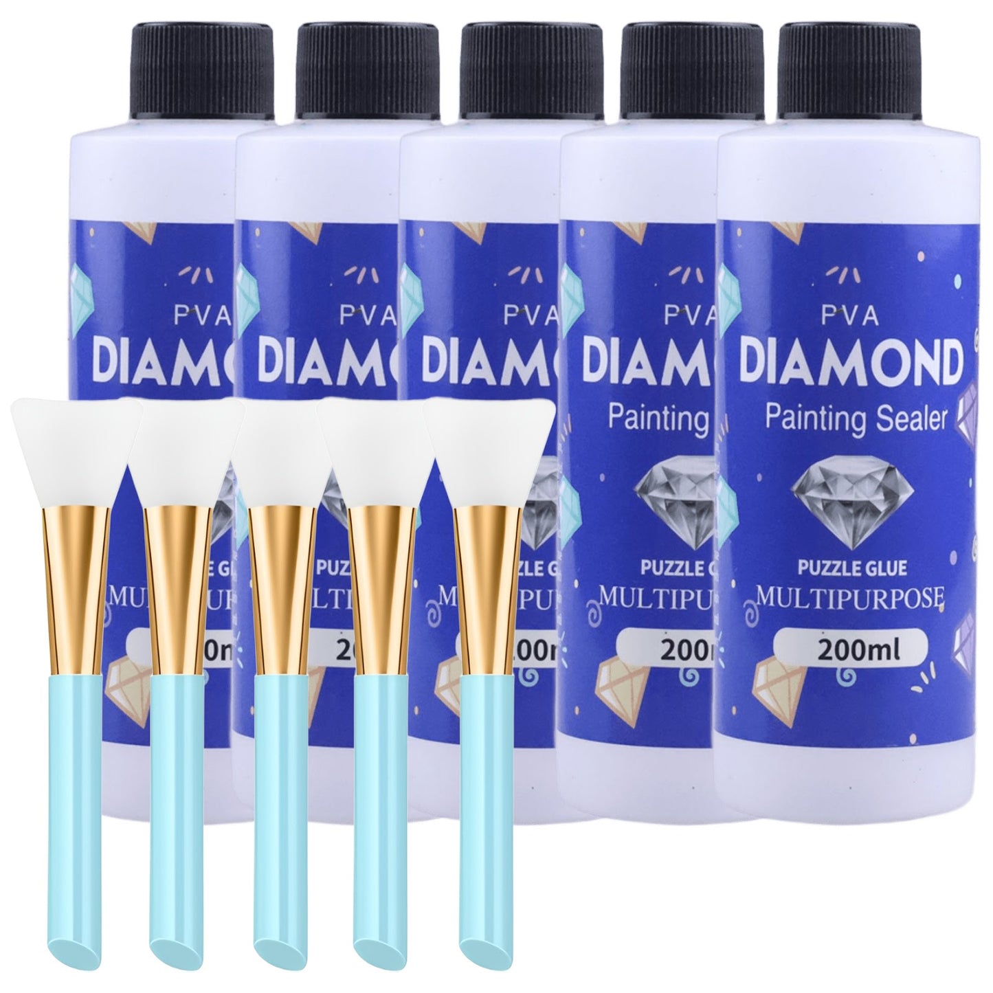 200ML Diamond Painting Sealer Glue with Silicone Brush for 5D Diamond Art and Jigsaw Puzzles