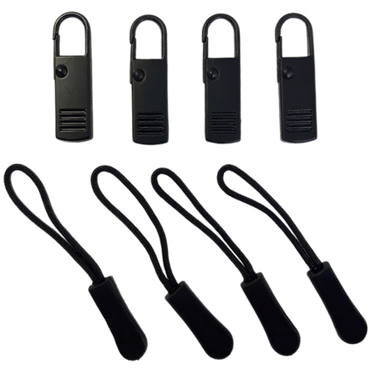 8 Pcs Black Zipper Pulls with Zinc Alloy and Nylon Cord for Bags, Backpacks, Luggage and Clothes