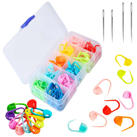120pcs Colorful Stitch Markers with 4 Blunt Needles in Storage Case for Knitting and Crochet