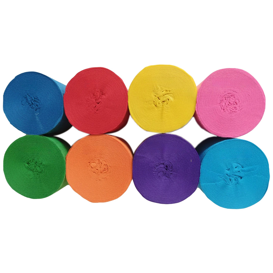 Crepe Paper Streamers 82ft Each Roll for Birthday, Wedding, and Party Decorations 1.77 Inch, Pack of 8