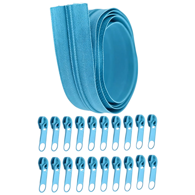 Nylon Coil Zipper 10 Yards with 20 Sliders for DIY Sewing Bags Garments and Crafts