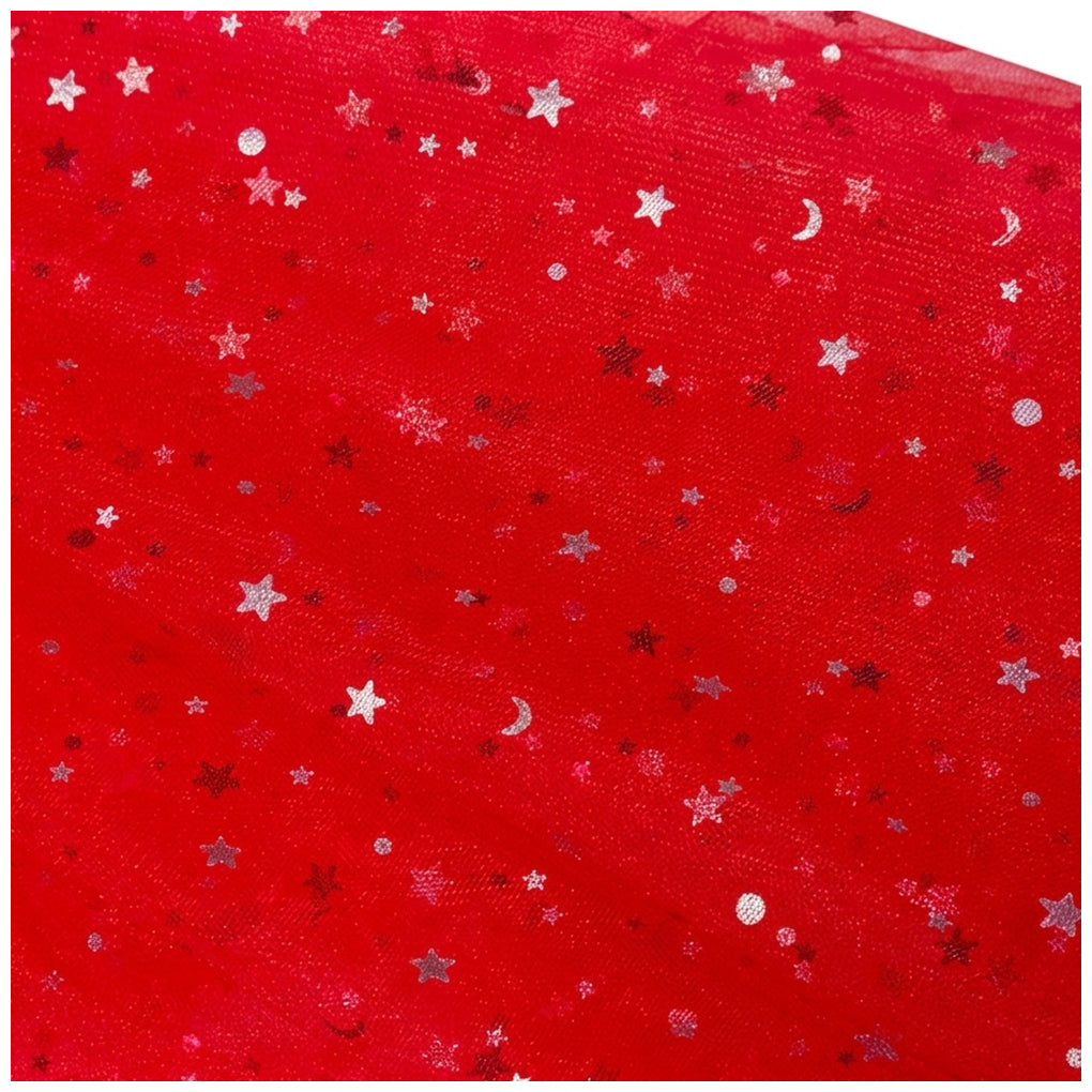 Glitter Tulle Fabric Roll With Star Moon Sequins for Tutu, Bridal Veil, Wedding Decor