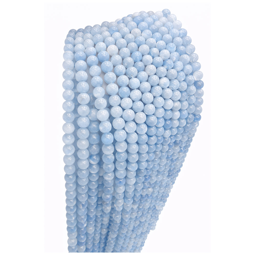 Natural Aquamarine Gemstone Beads 8mm Polished Round Loose Stone Beads for Jewelry Making 14 to 15 Inch Strand