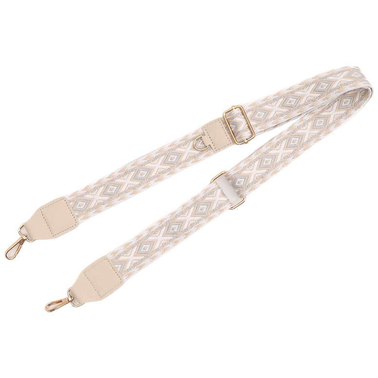 Adjustable Purse Strap With Crazy Horse Leather Ends and Jacquard Embroidery