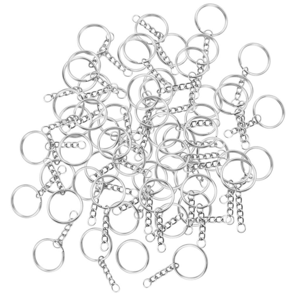 1 Inch Silver Split Keyrings with Chain and Jump Ring for Keychain Crafts