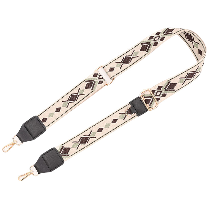 Adjustable Purse Strap With Crazy Horse Leather Ends and Jacquard Embroidery