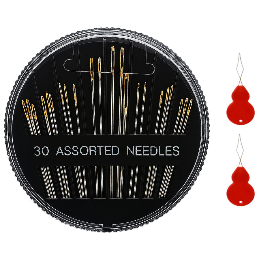 Assorted Large Eye Hand Sewing Needles with Gourd Threaders for Embroidery and Fabric Repairs