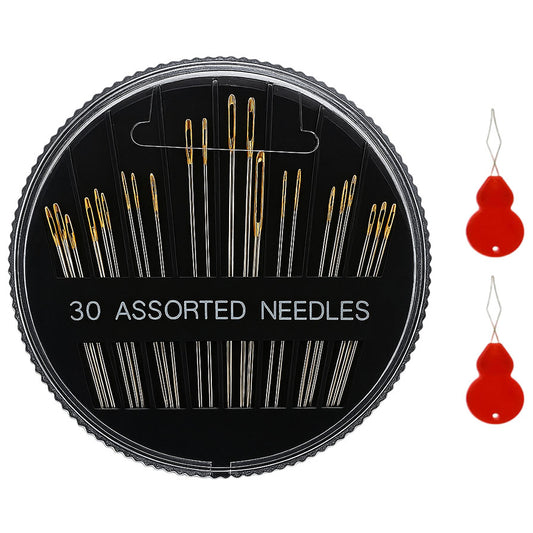 Assorted Large Eye Hand Sewing Needles with Gourd Threaders for Embroidery and Fabric Repairs