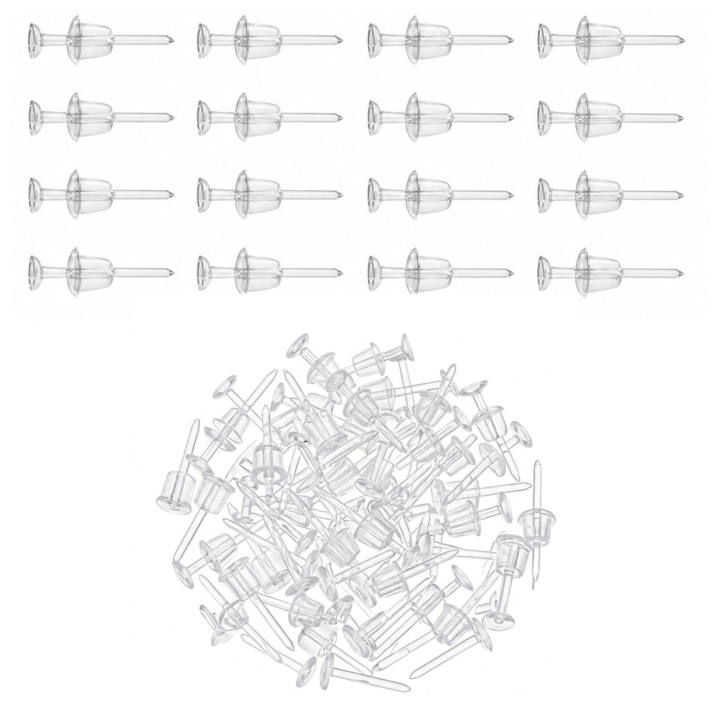 Clear Plastic Earring Stud Pins for DIY Jewelry Making and Invisible Earring Findings, Pair of 100