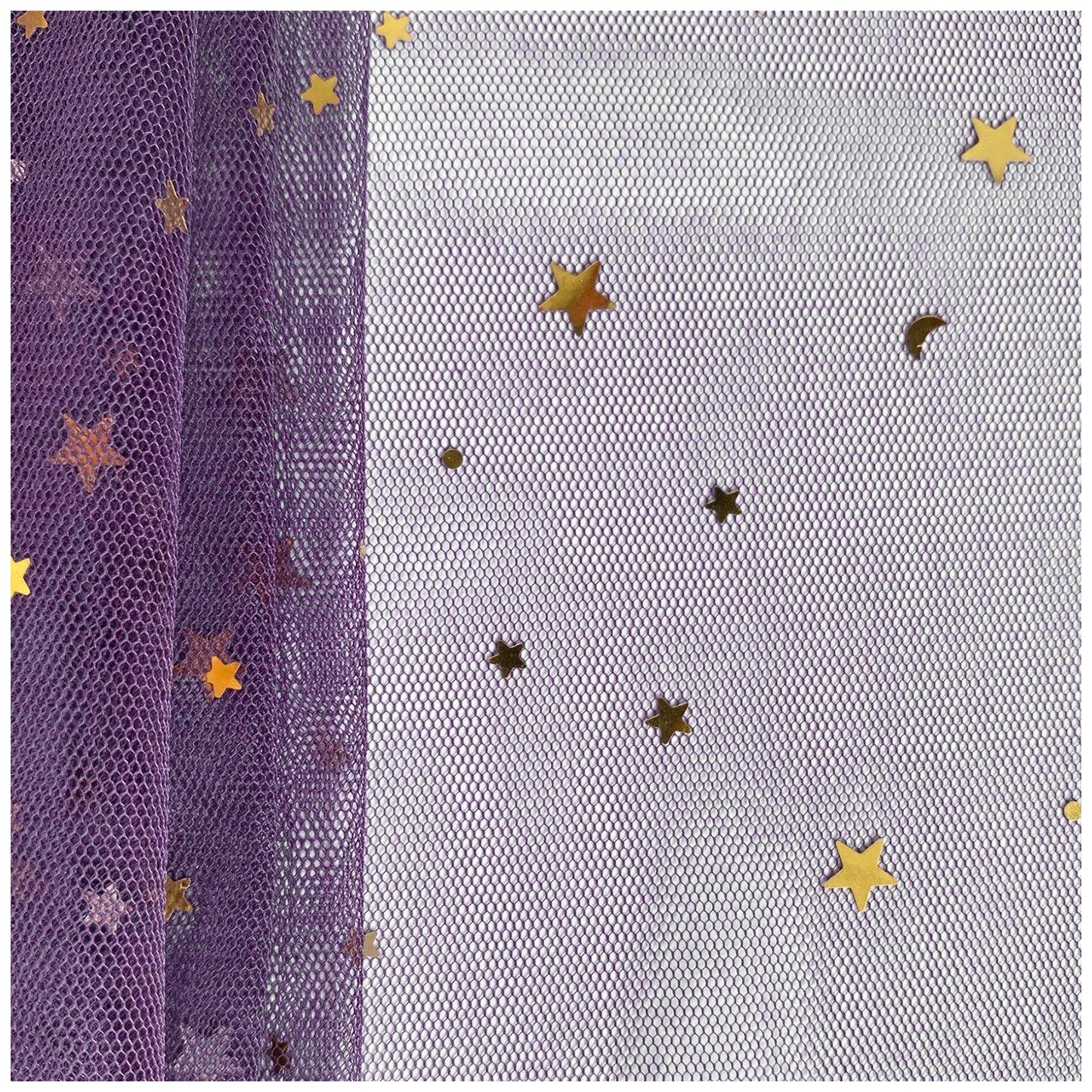 Glitter Tulle Fabric Roll With Star Moon Sequins for Tutu, Bridal Veil, Wedding Decor