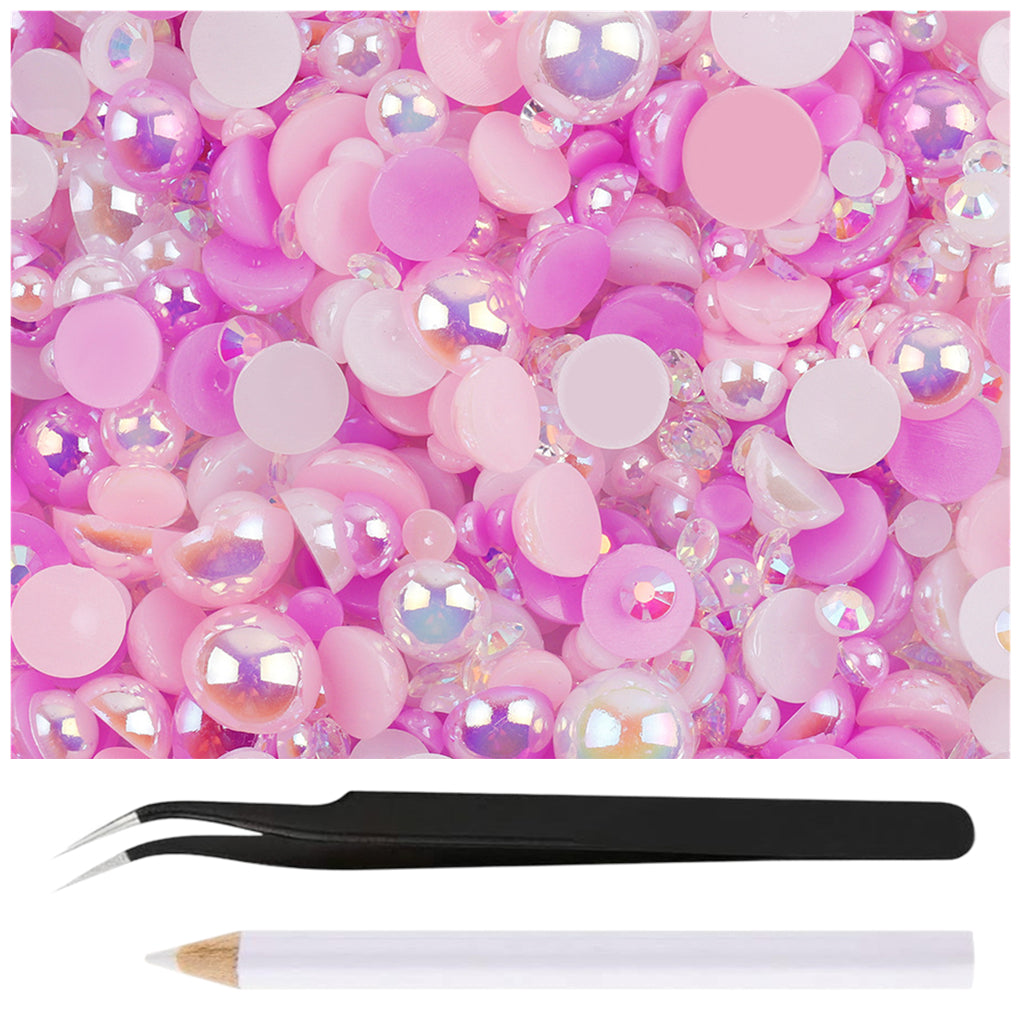 30g Mixed Flatback Rhinestones and Half Pearls for DIY Crafts Shoes Nails Tumblers Garments Bags