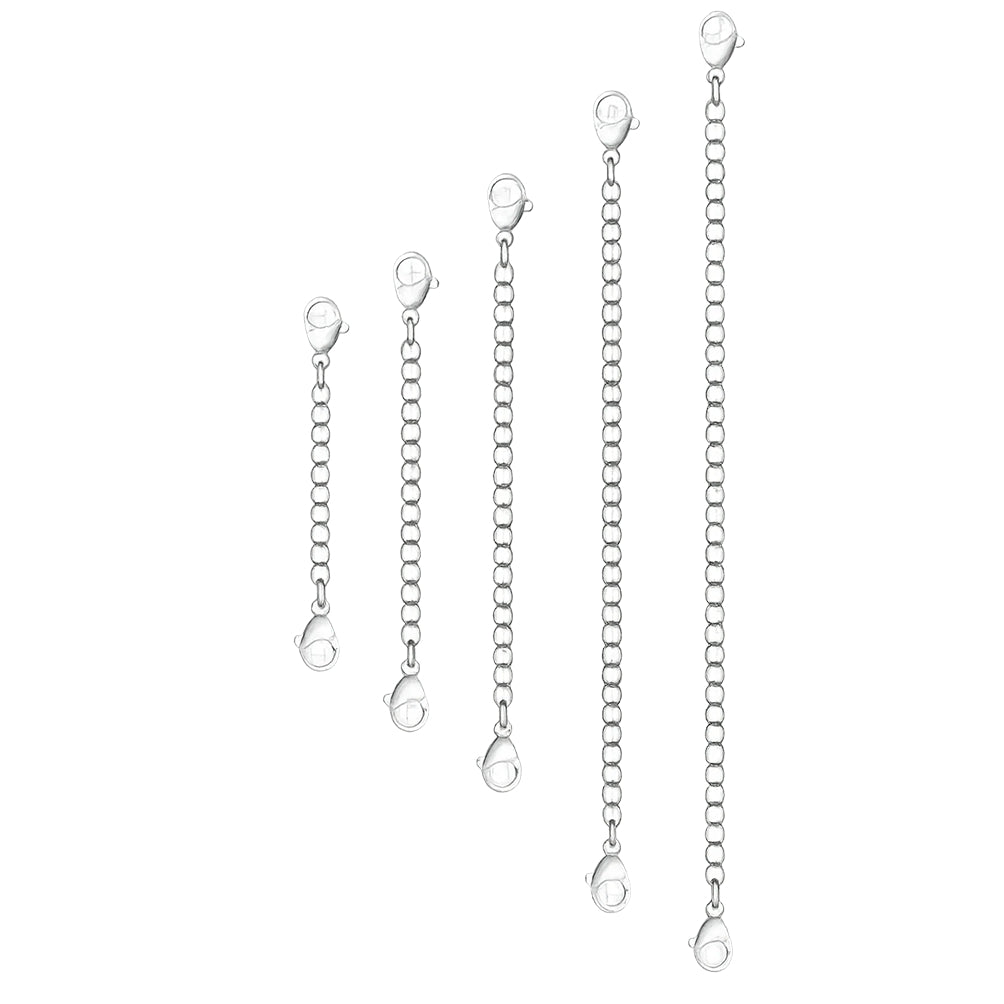 Stainless Steel Necklace Extender Set with Lobster Clasps for Jewelry, Bracelet, and Anklet Adjustments 5 sizes (2, 3, 4, 5 and 6 inches)