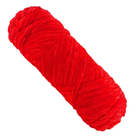 Bright Red Thick Chenille Yarn for Knitting/Crochet, #5 Weight (120 Yards)