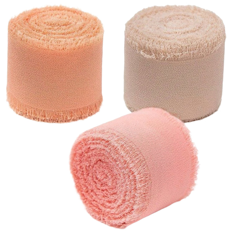 Chiffon Ribbon 1.5 Inch x 21 Yard Frayed Fringe Silk Ribbon 3 Rolls for Wedding Gift Wrapping and DIY Crafts