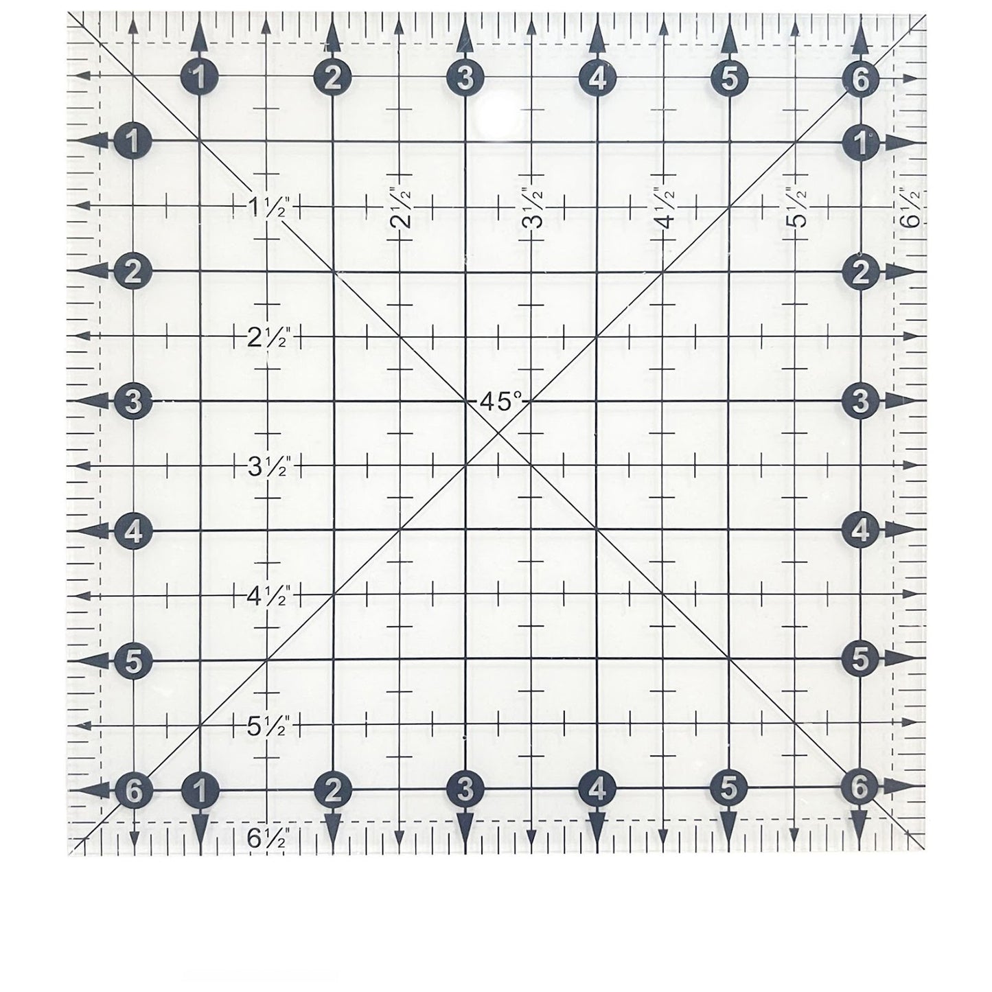Non-Slip Acrylic Square Quilting Ruler with Numbering and Angle Guides for Sewing and Craft Projects