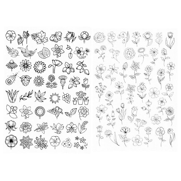 Water Soluble Embroidery Stabilizer Stick and Stitch Transfer Paper with Pre Printed Patterns for Hand Sewing Beginners, Pack of 2
