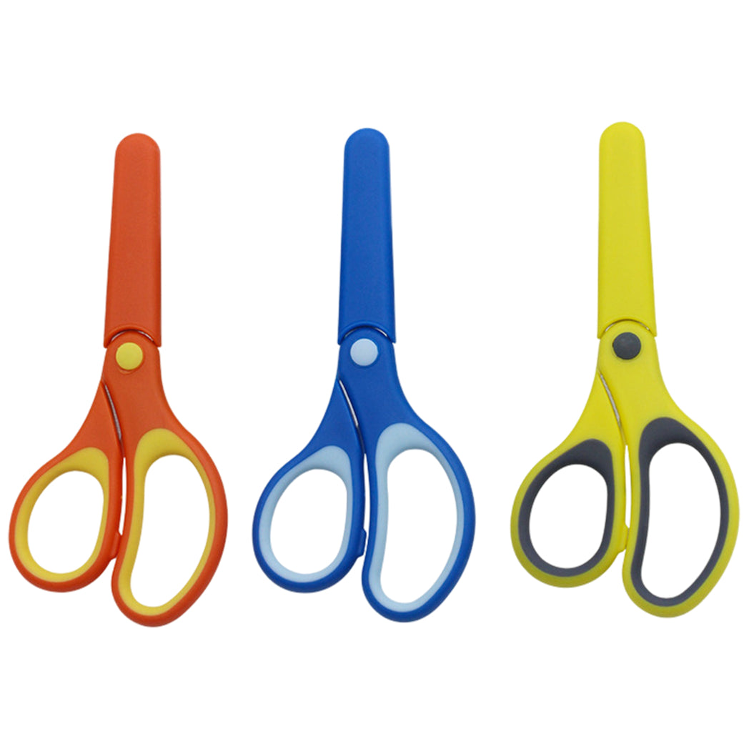 5-Inch Safety Stainless Steel Kids Scissors with Soft Grip Handle for School and Craft Use, Pack of 3