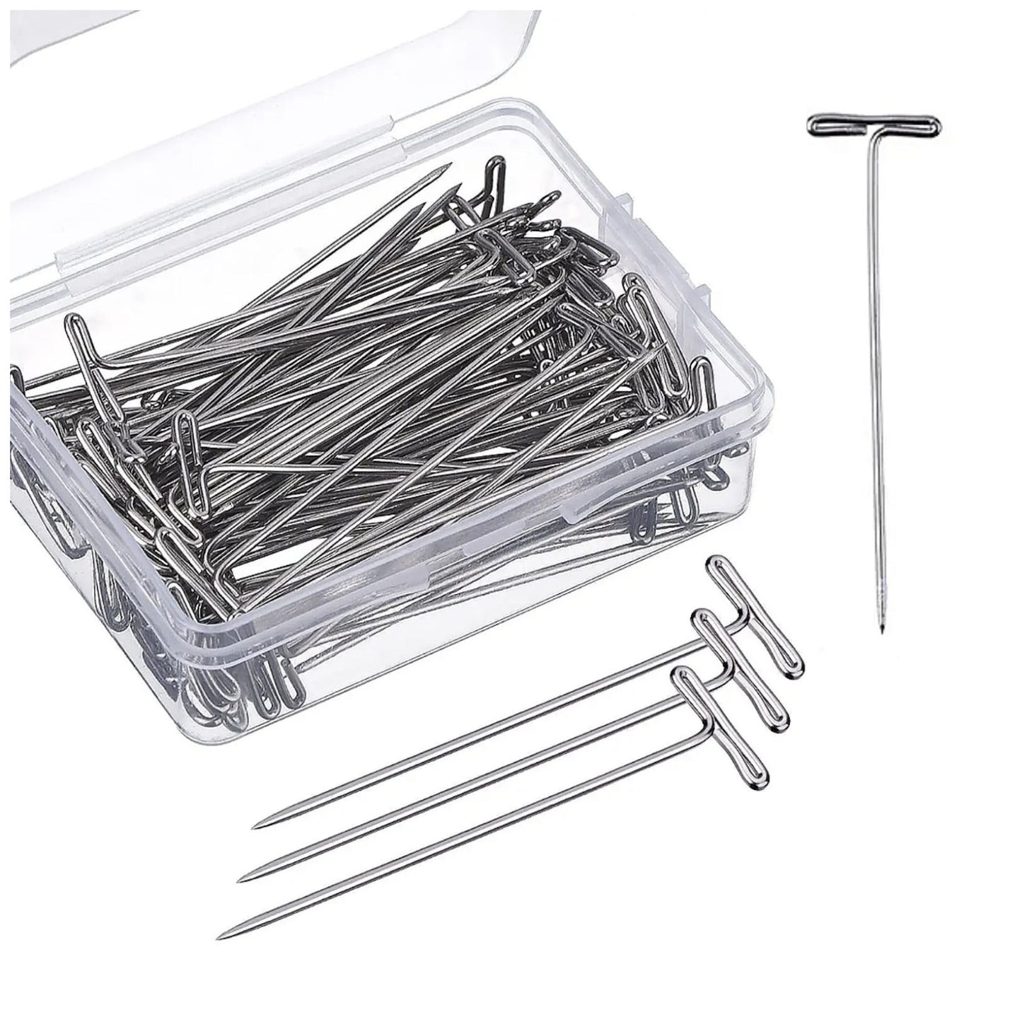 Stainless Steel T Pins for Wig Making Knitting Blocking Sewing Crafts and Foam Head Styling, Pack of 100