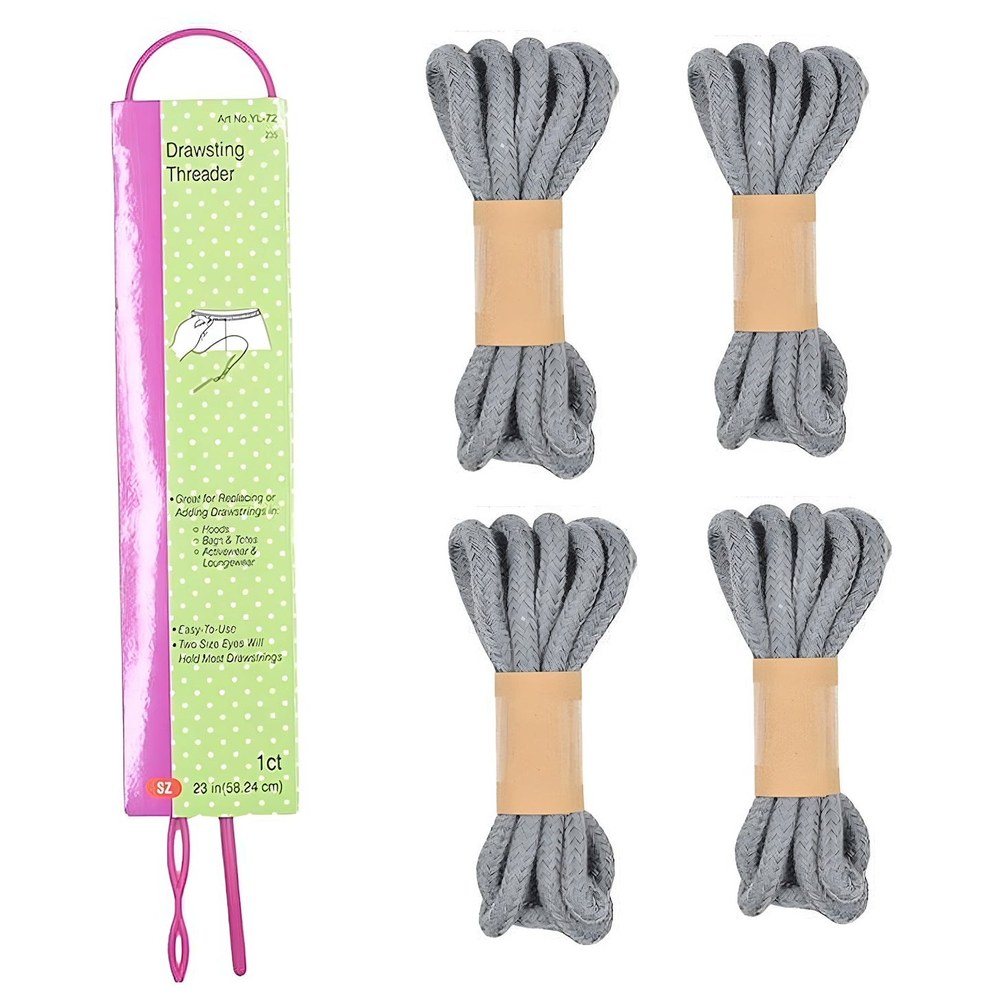 Cotton Drawstring Replacement Cords with Easy Threader for Sweatpants Shorts Jackets and DIY Clothing Repairs