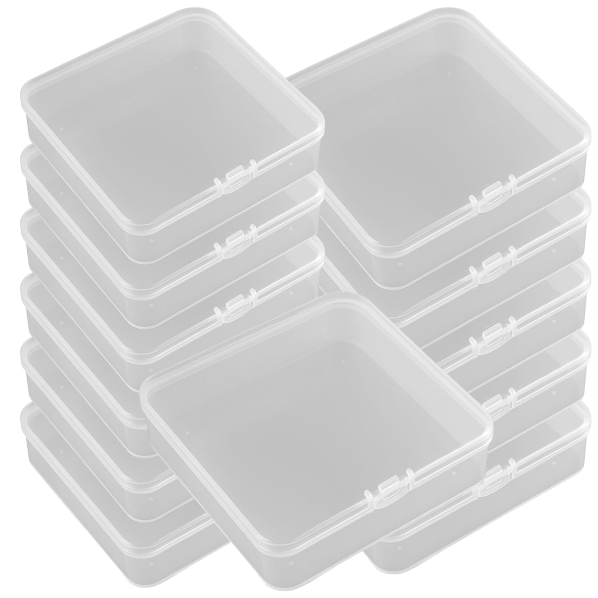 Clear Plastic Bead Storage Boxes with Hinged Lids for Jewelry and Craft Organization, Pack of 12