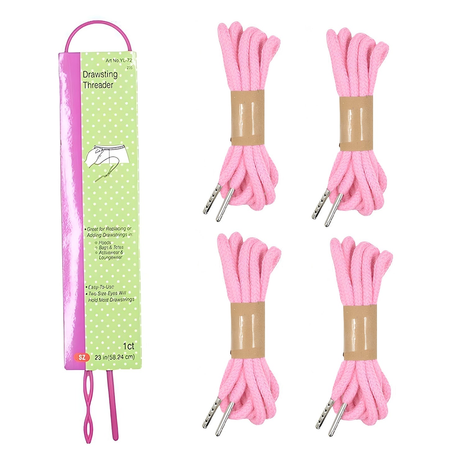 Cotton Drawstring Replacement Cords with Easy Threader for Sweatpants Shorts Jackets and DIY Clothing Repairs