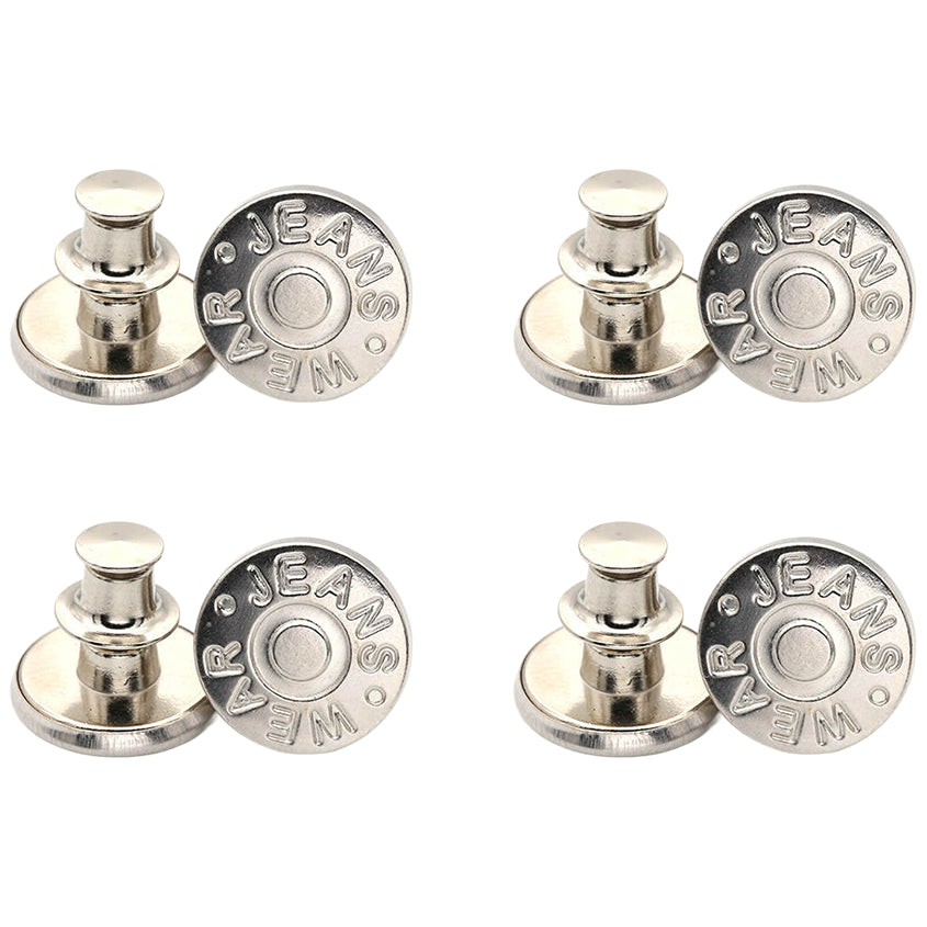 No Sew Adjustable Jeans Button Pins for Pants and Clothing Repair, Set of 4