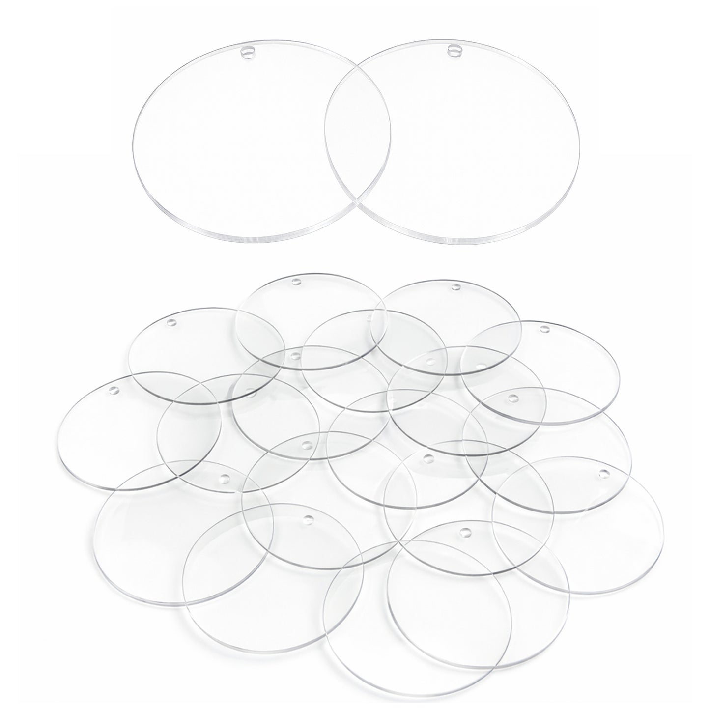 Clear Round Acrylic Blanks with Holes for DIY Christmas Ornaments Crafting and Painting, Pack of 20