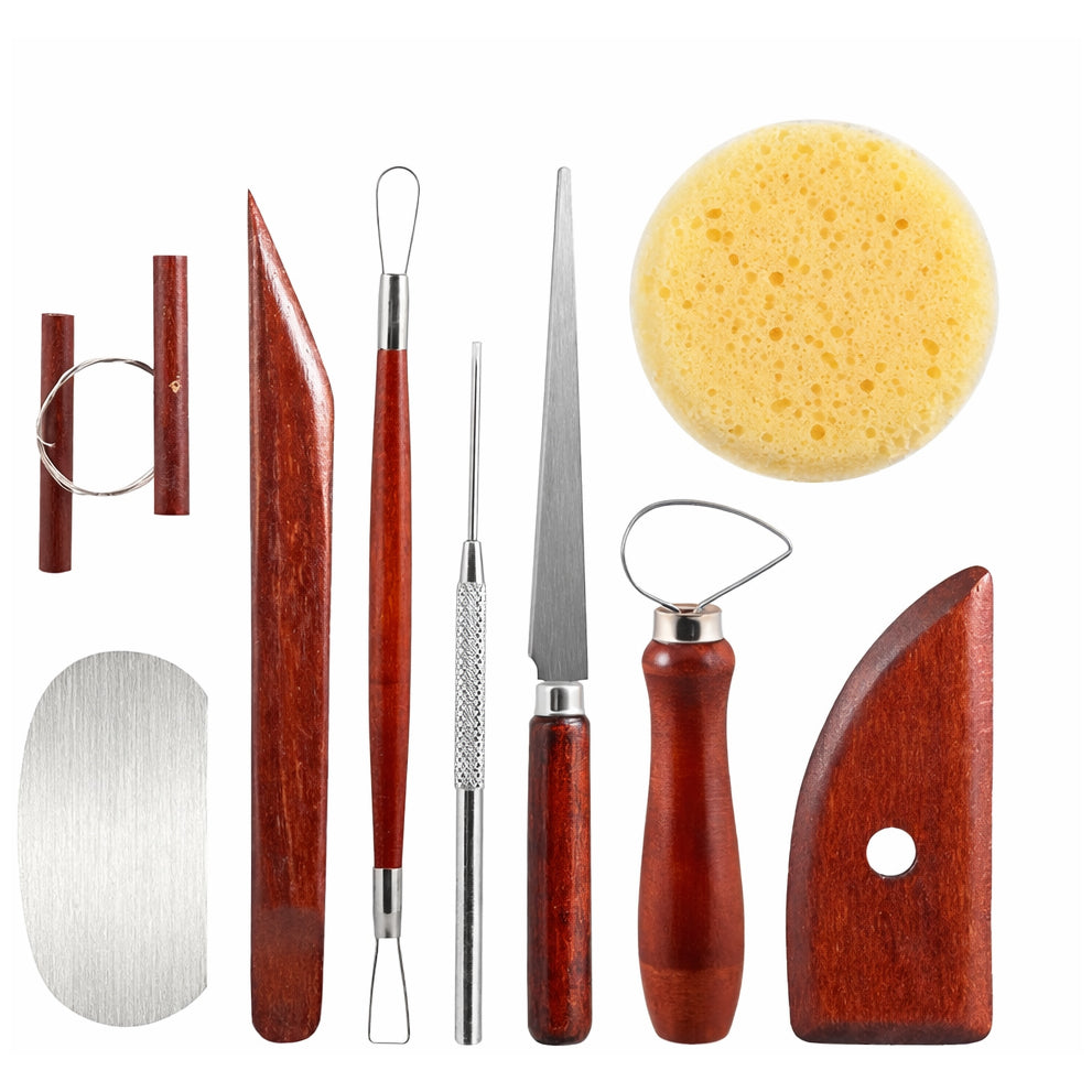 Double-Sided Pottery and Clay Sculpting Tools with Smooth Wooden Handles for Carving and Shaping