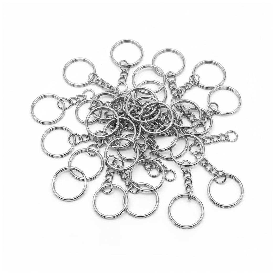 1 Inch Silver Split Keyrings with Chain and Jump Ring for Keychain Crafts