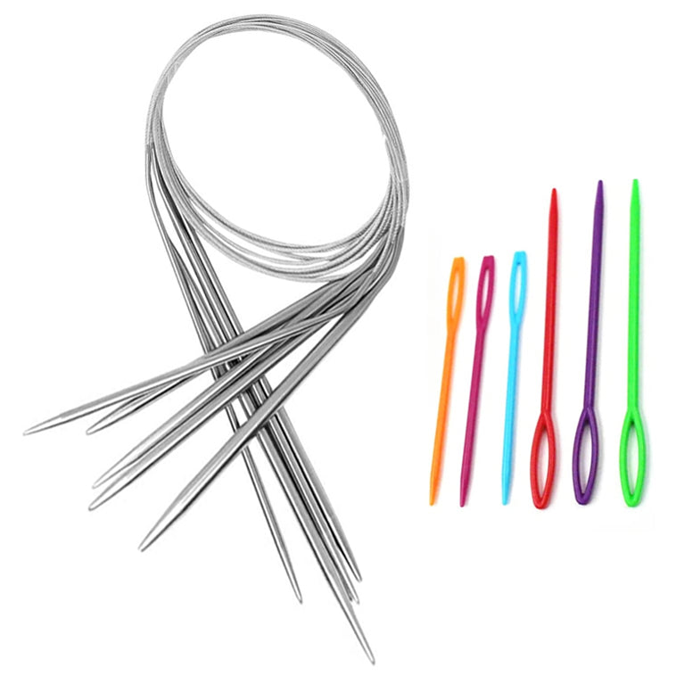 Stainless Steel Circular Knitting Needles Sizes 3.25 to 5 mm with 6 Plastic Needles, Set of 5