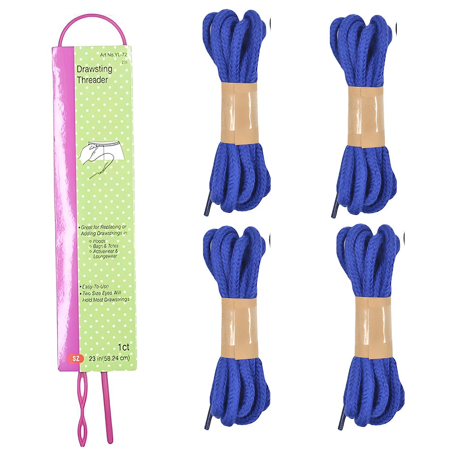 Cotton Drawstring Replacement Cords with Easy Threader for Sweatpants Shorts Jackets and DIY Clothing Repairs