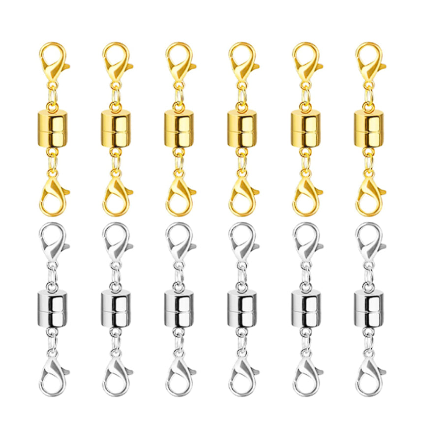 Magnetic Necklace Clasp Extenders with Double Lobster Clasps for Easy Jewelry Attachment in Gold and Silver