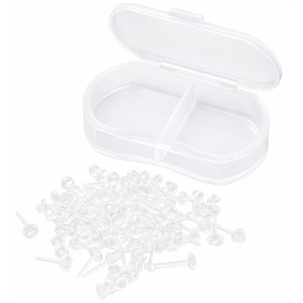 Clear Plastic Stud Earrings with Flat Silicone Backs 5mm x 12mm for Sports and DIY