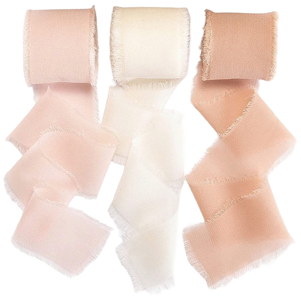 Chiffon Ribbon 1.5 Inch x 21 Yard Frayed Fringe Silk Ribbon 3 Rolls for Wedding Gift Wrapping and DIY Crafts