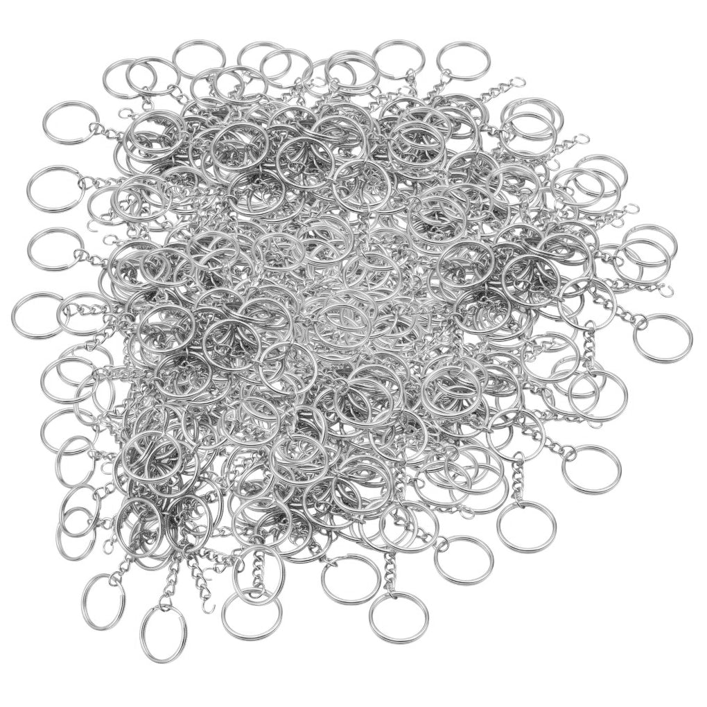 1 Inch Silver Split Keyrings with Chain and Jump Ring for Keychain Crafts