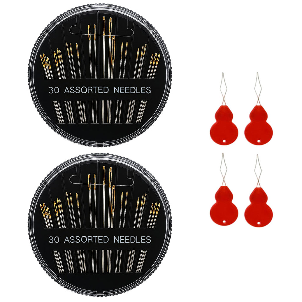 Assorted Large Eye Hand Sewing Needles with Gourd Threaders for Embroidery and Fabric Repairs